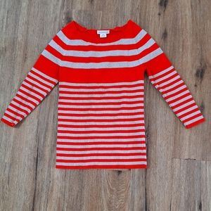 Liz Claiborne Sweater Womens Sz Medium Red Woman Long Sleeve Orange Grey Striped